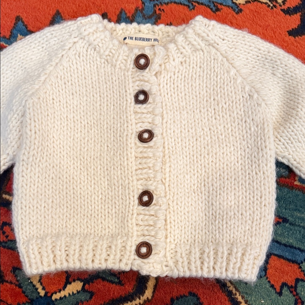 Blueberry Hill~Chunky Cream Knit Baby Cardigan with Button Front 12-24 months